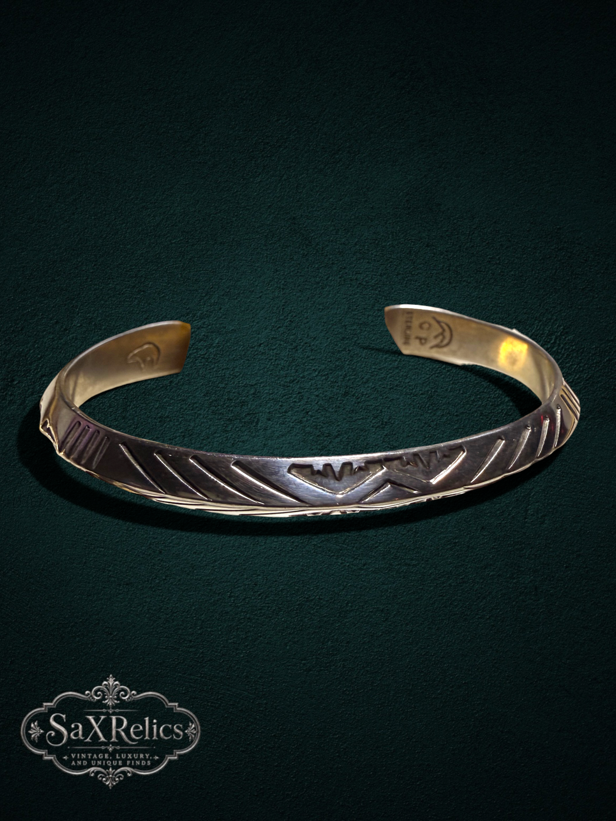 EL OSO — Navajo Sterling Overlay Cuff by Calvin Peterson