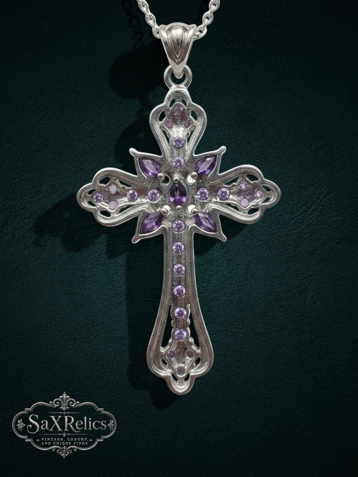 Cruz de Amatista — Sterling Silver Amethyst Cross Pendant (925 Thailand)