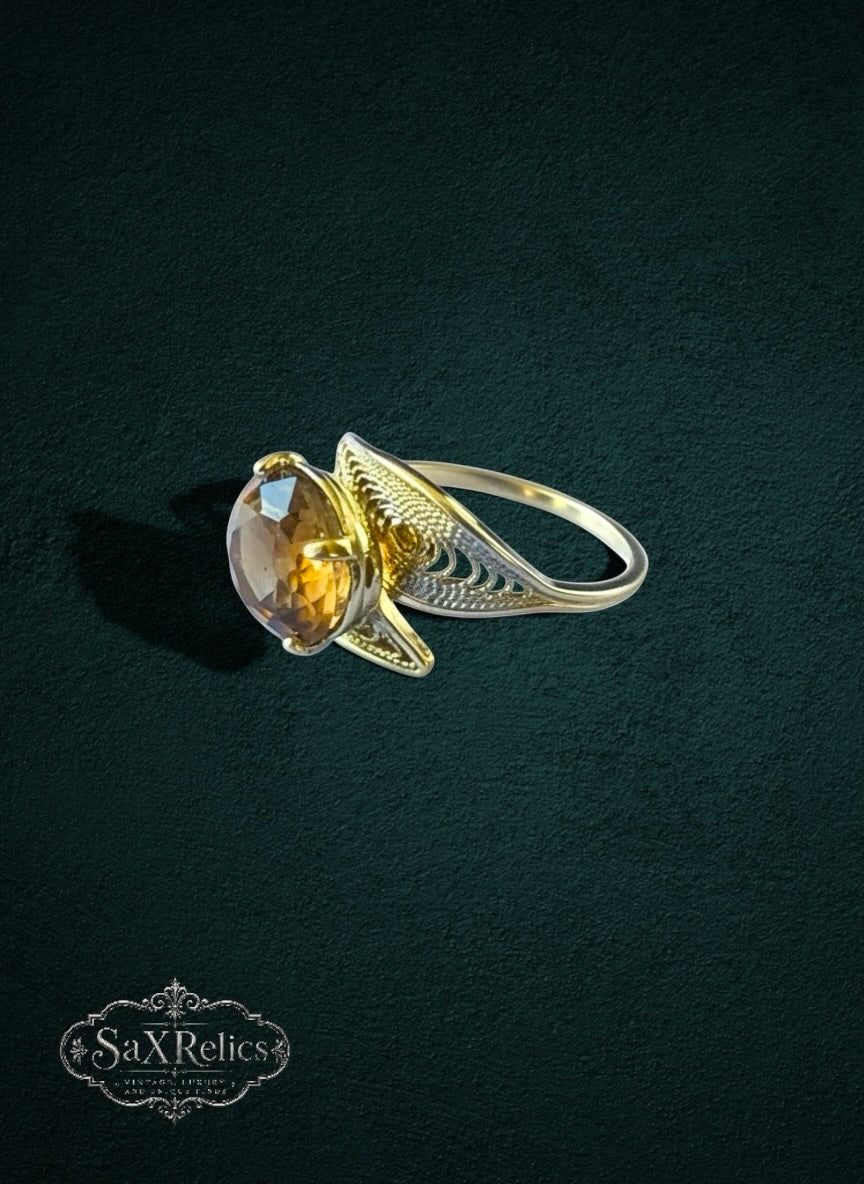 Reina de Humo — Vintage Sterling Silver Smoky Topaz Filigree Ring (Size 8)