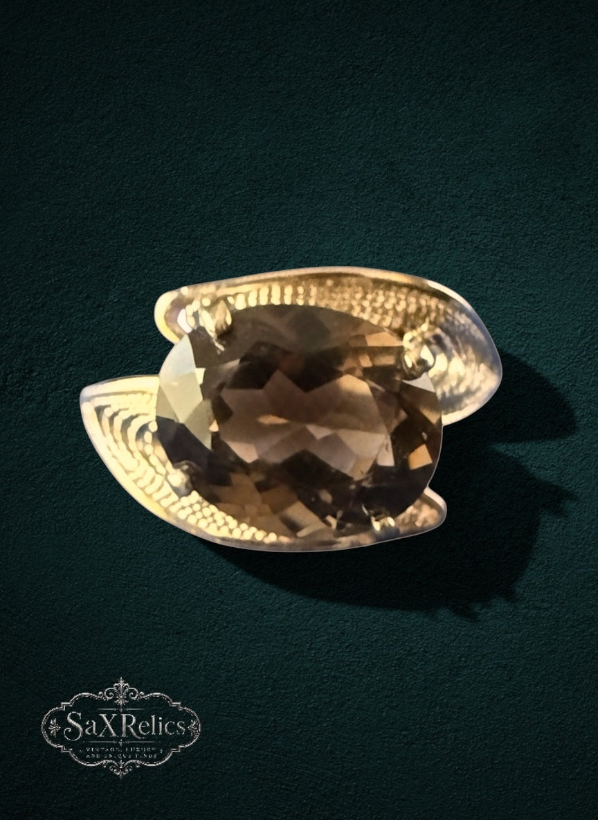 Reina de Humo — Vintage Sterling Silver Smoky Topaz Filigree Ring (Size 8)
