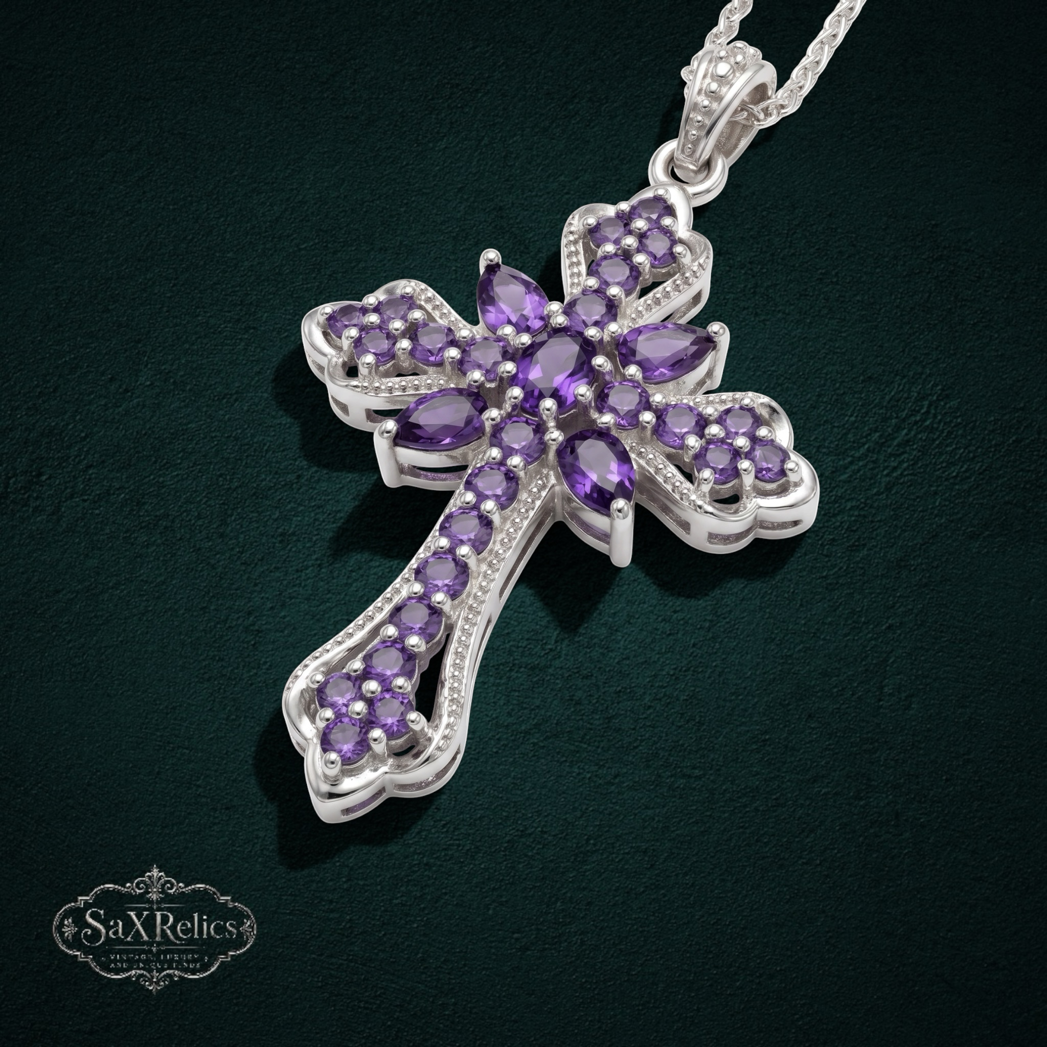Cruz de Amatista — Sterling Silver Amethyst Cross Pendant (925 Thailand)