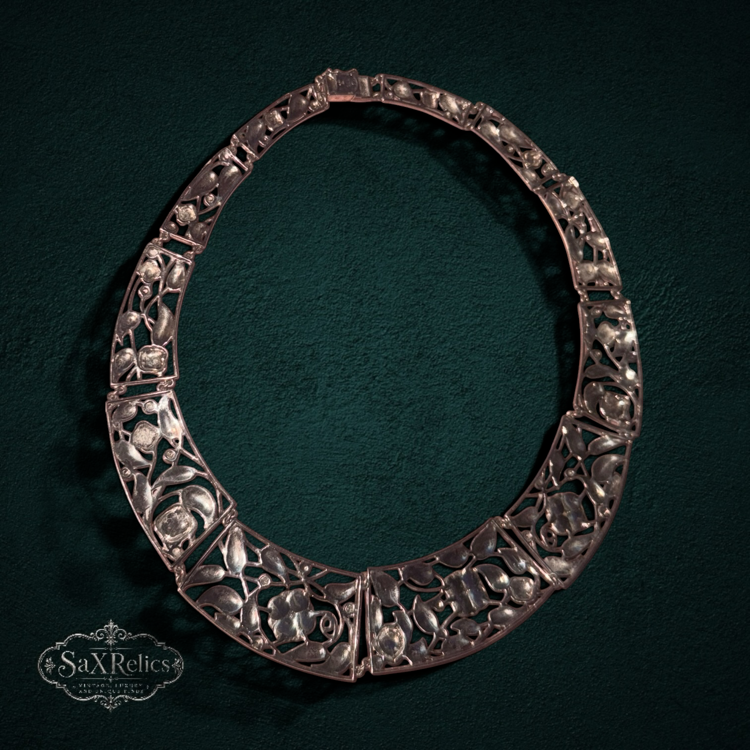 Rosaleda — Vintage Sterling Silver Marcasite Filigree Rose Collar (925)
