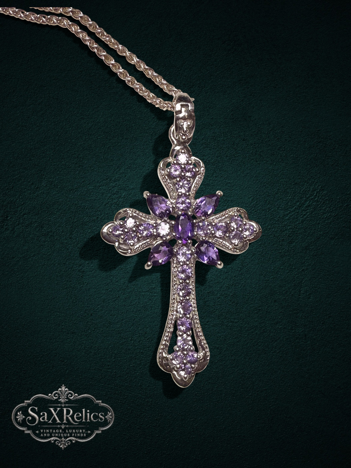 Cruz de Amatista — Sterling Silver Amethyst Cross Pendant (925 Thailand)