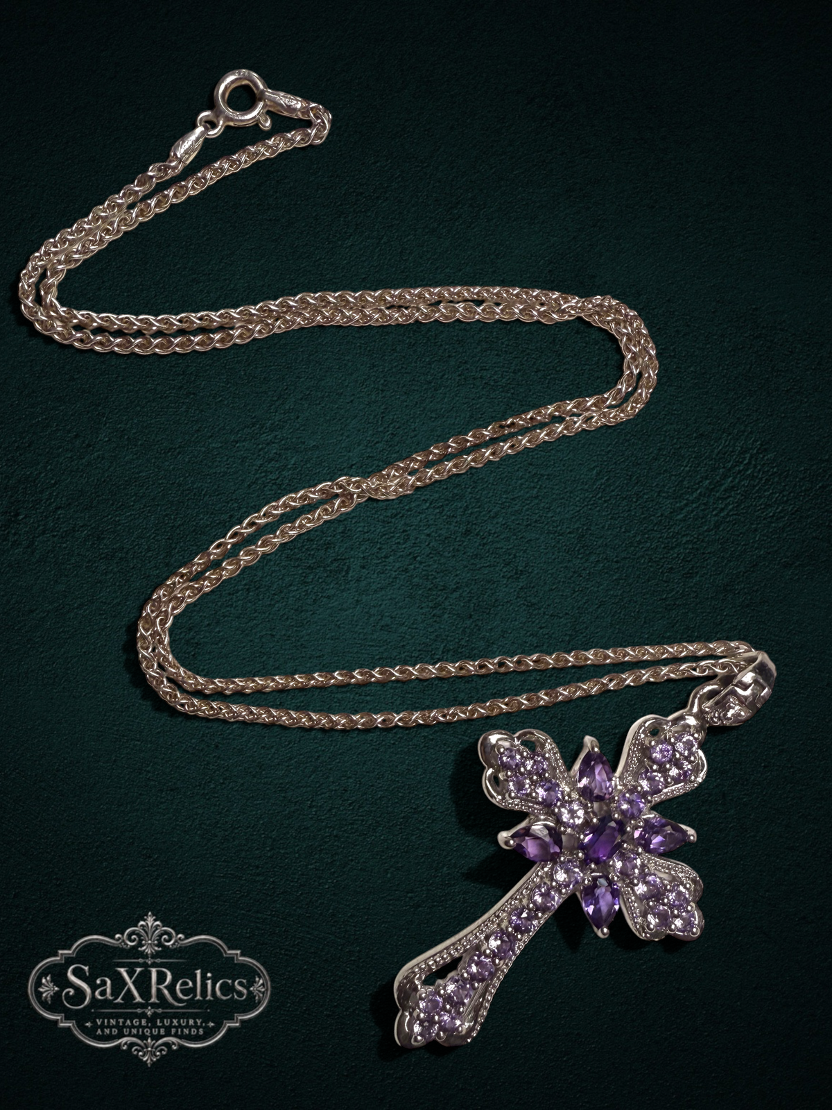 Cruz de Amatista — Sterling Silver Amethyst Cross Pendant (925 Thailand)