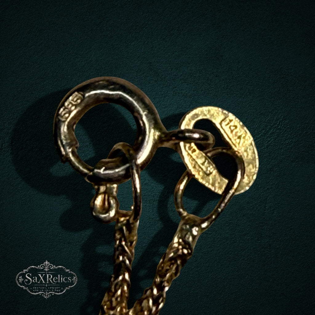 My Store 14k gold necklace clasp with hallmark detail and delicate chain links