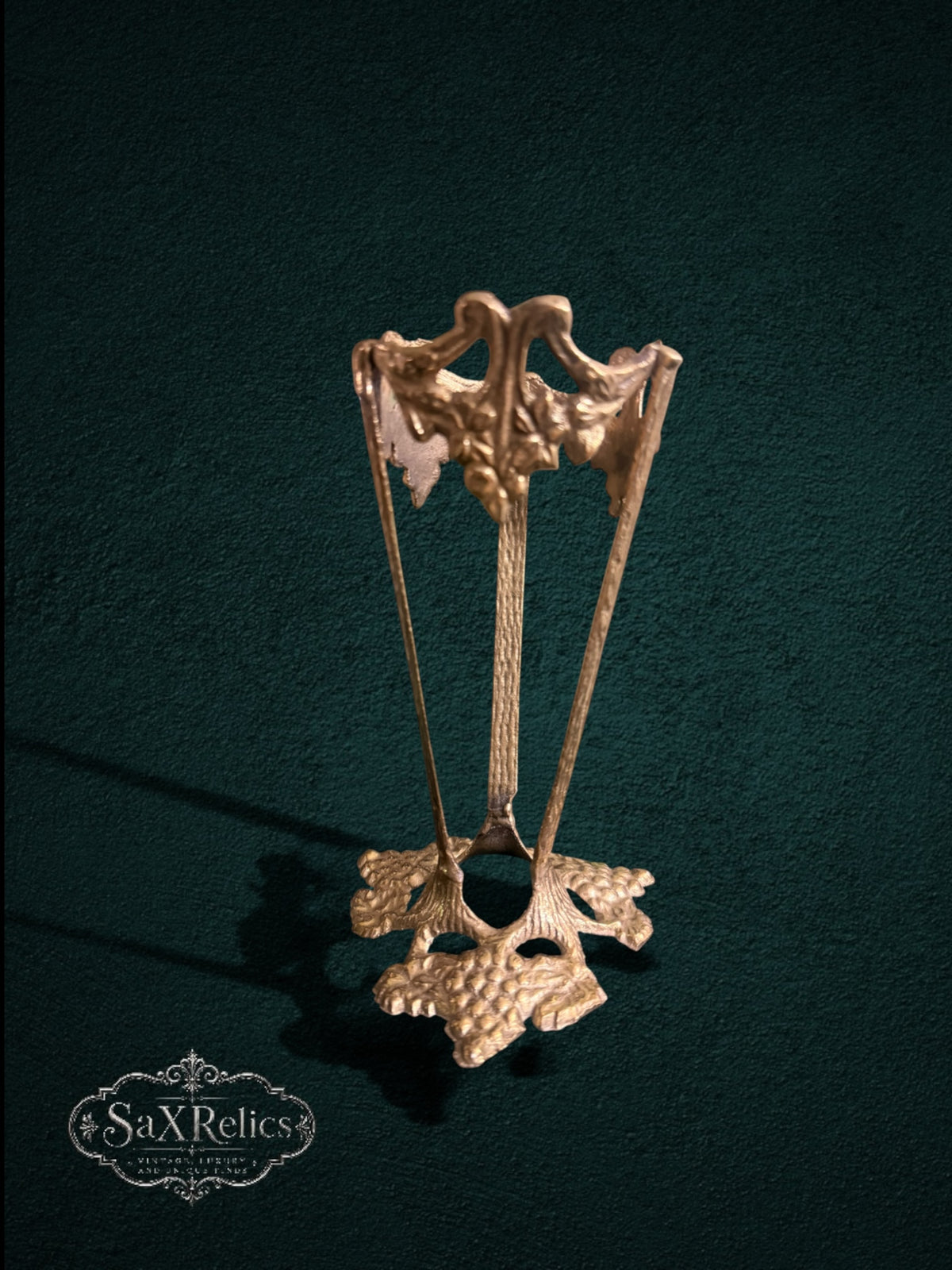 My Store vintage-inspired antique gold metal vase stand with intricate botanical and grape-vine motifs