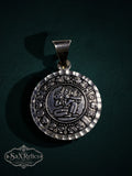 Tonalli sterling silver Aztec calendar pendant, high-relief front