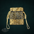 My Store SAXRelics black drawstring pouch featuring intricate gold beadwork and sequin embroidery for evening wear.
