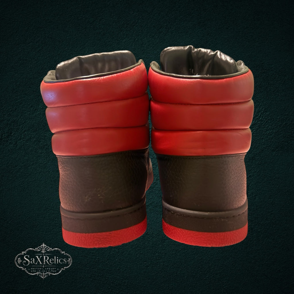SaX Relics Gucci black and red leather high-top sneakers, rear view of padded collars