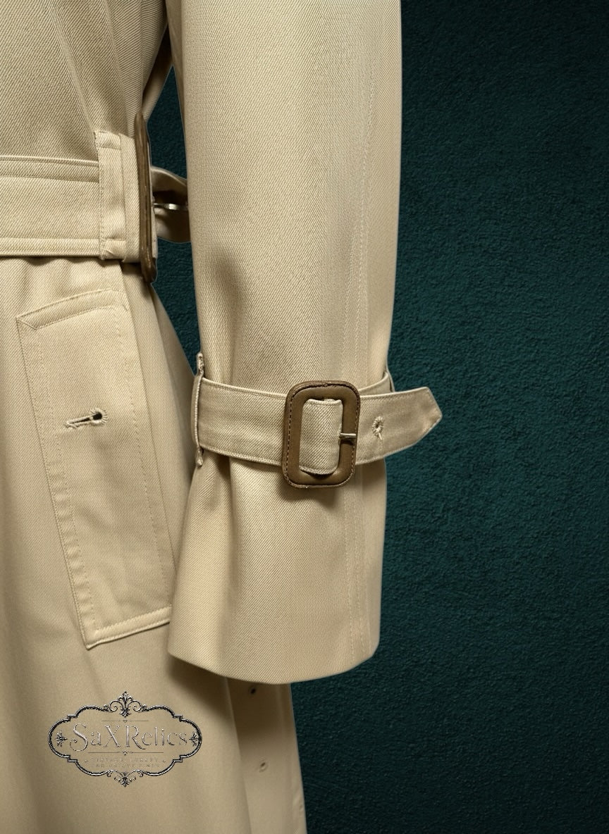 My Store vintage Burberrys beige double-breasted trench coat with buckled cuff and waist belt detail.