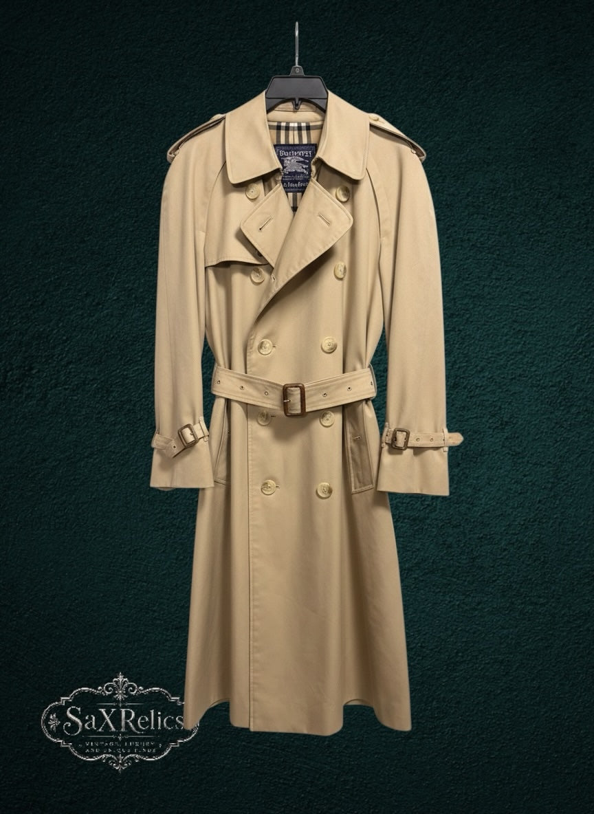 My Store vintage Burberrys double-breasted beige trench coat with signature check lining and waist belt