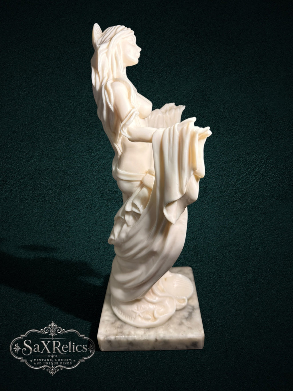 My Store elegant classical female figurine sculpture with draped fabric on a polished marble base