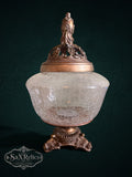 My Store vintage-inspired decorative glass pedestal jar with crackle glass bowl and ornate antique-bronze metal lid
