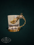 My Store decorative glass with an antique-gold metal handle featuring a sunflower motif and crystal accents.
