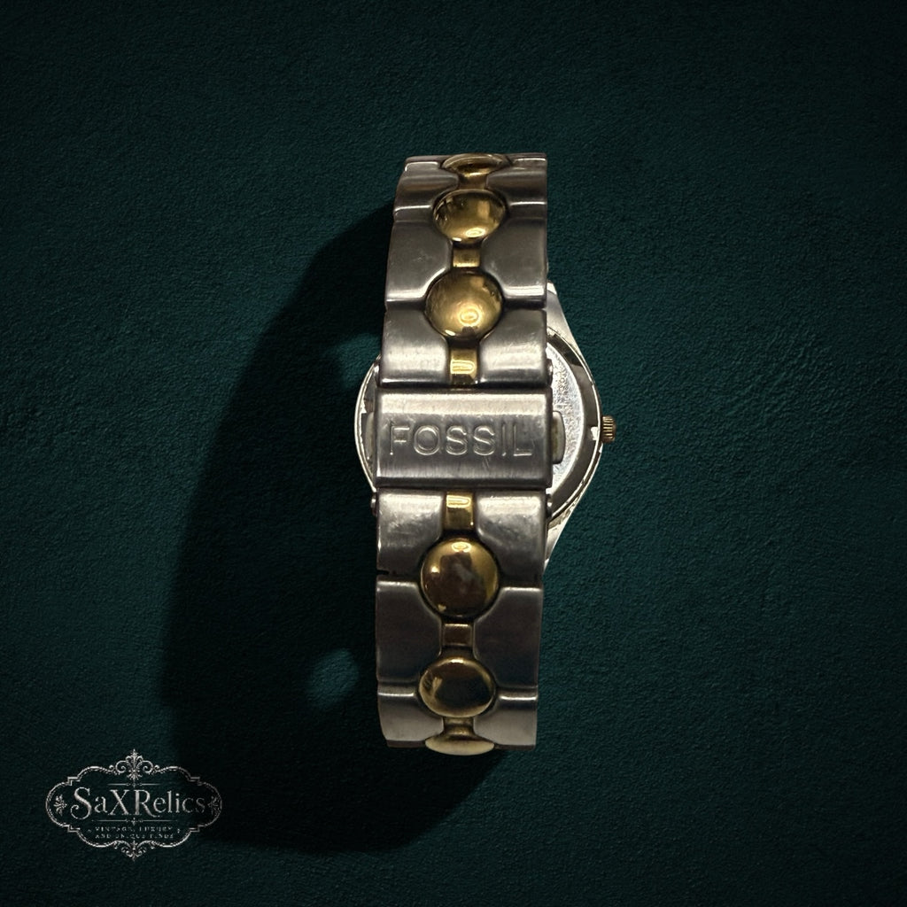 My Store Fossil Arkitekt stainless steel wristwatch featuring a two-tone silver and gold link bracelet with deployment clasp