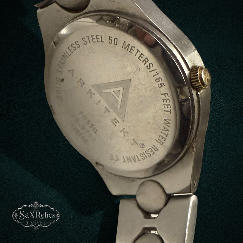 My Store Fossil Arkitekt stainless steel watch case back with engraved branding and water resistance details