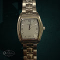 My Store Fossil silver-tone stainless steel tonneau watch with a link bracelet and Roman numeral dial.