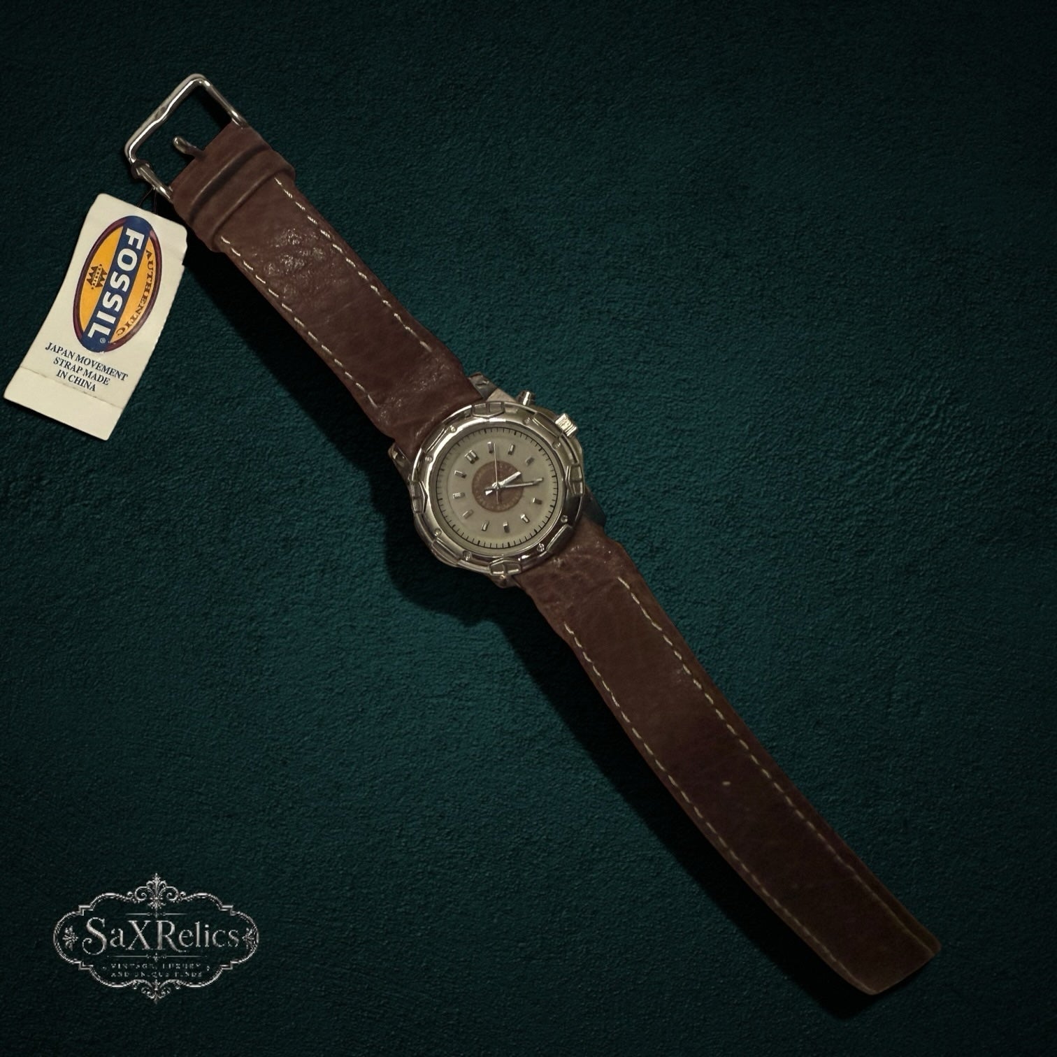 My Store Fossil Starbucks limited edition watch with cream dial, stainless steel case, and brown leather strap.