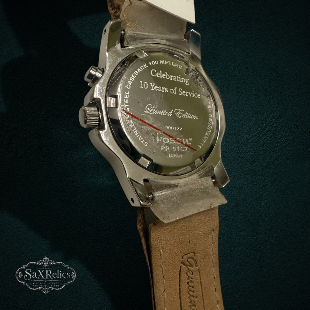 My Store Fossil Starbucks limited edition watch case back with 10 years of service engraving and brown leather strap
