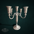 My Store Godinger silver-plated five-arm candelabra with a polished finish for elegant tabletop dining decor.