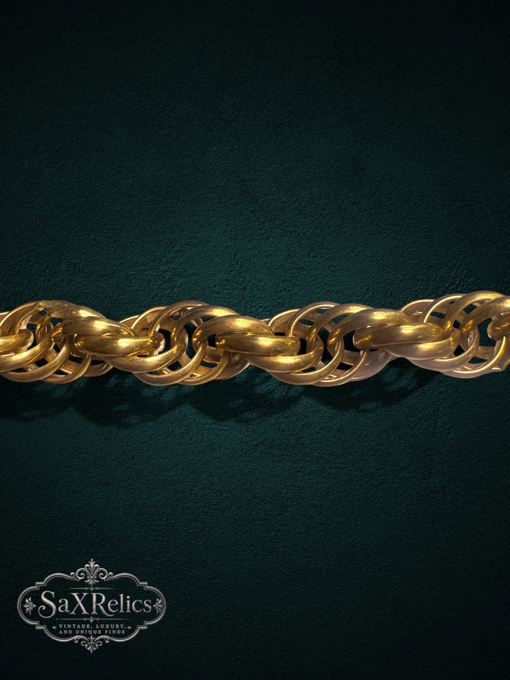 SaX Relics gold-tone interlocking chain bracelet with a textured vintage-inspired link design