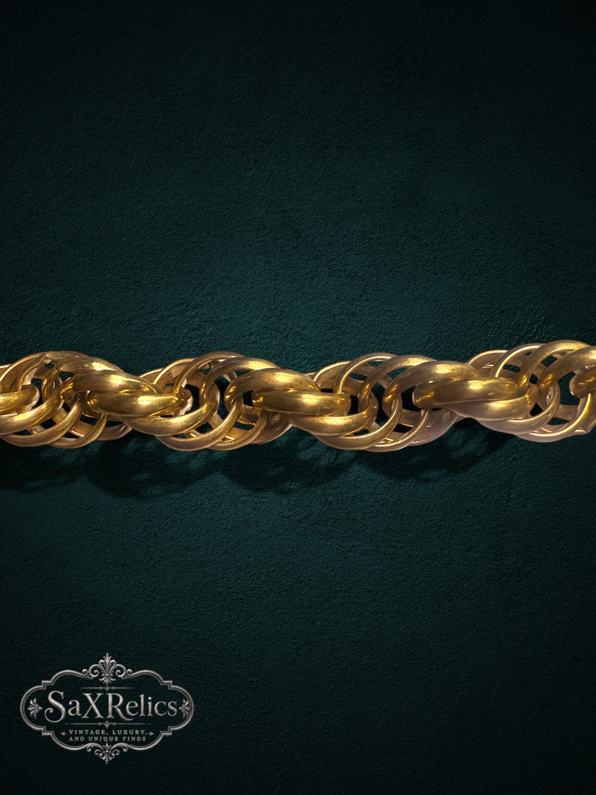 SaX Relics gold-tone interlocking chain bracelet with a textured vintage-inspired link design