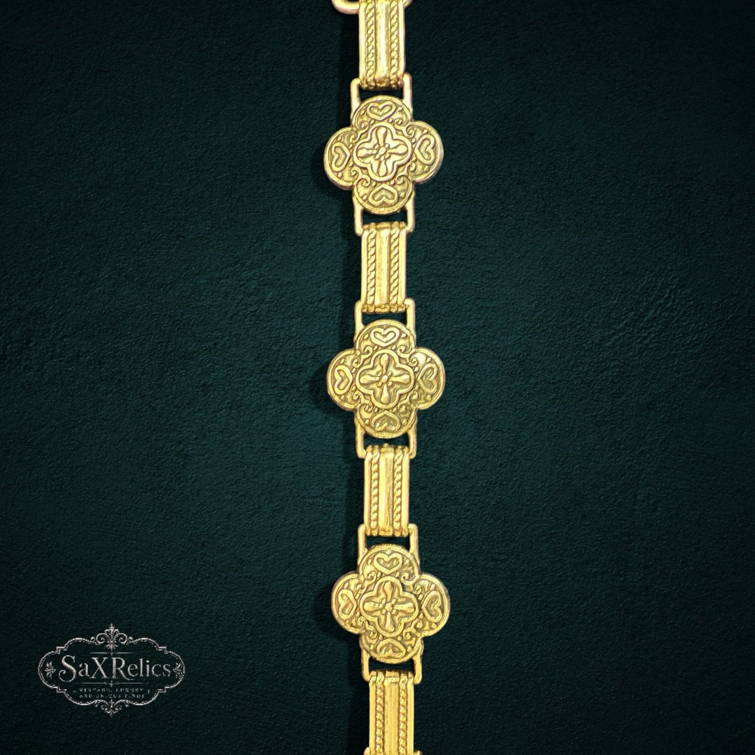 SaX Relics Brighton silver-plated clover link bracelet detail showing intricate filigree