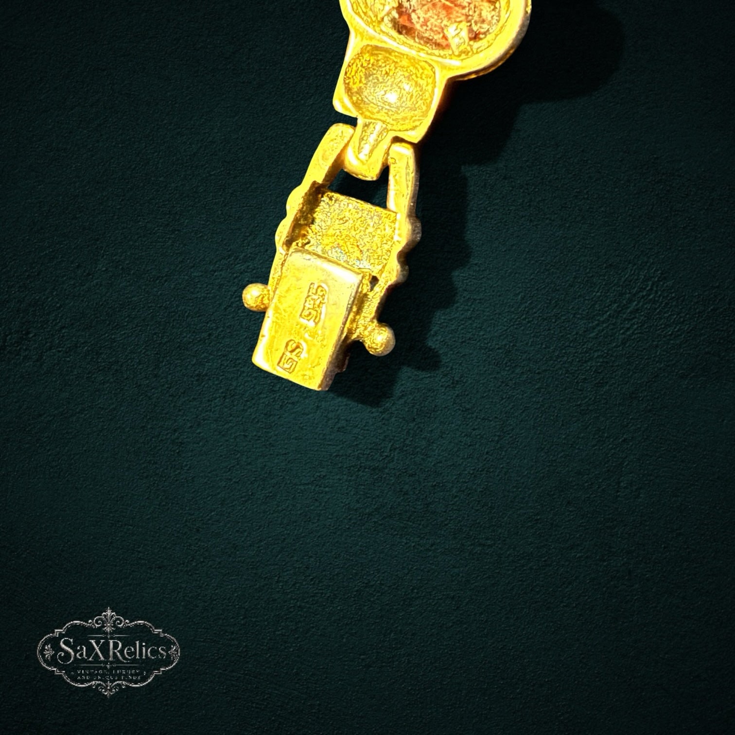 SaX Relics gold-plated sterling silver bracelet clasp showing the GS 925 hallmark