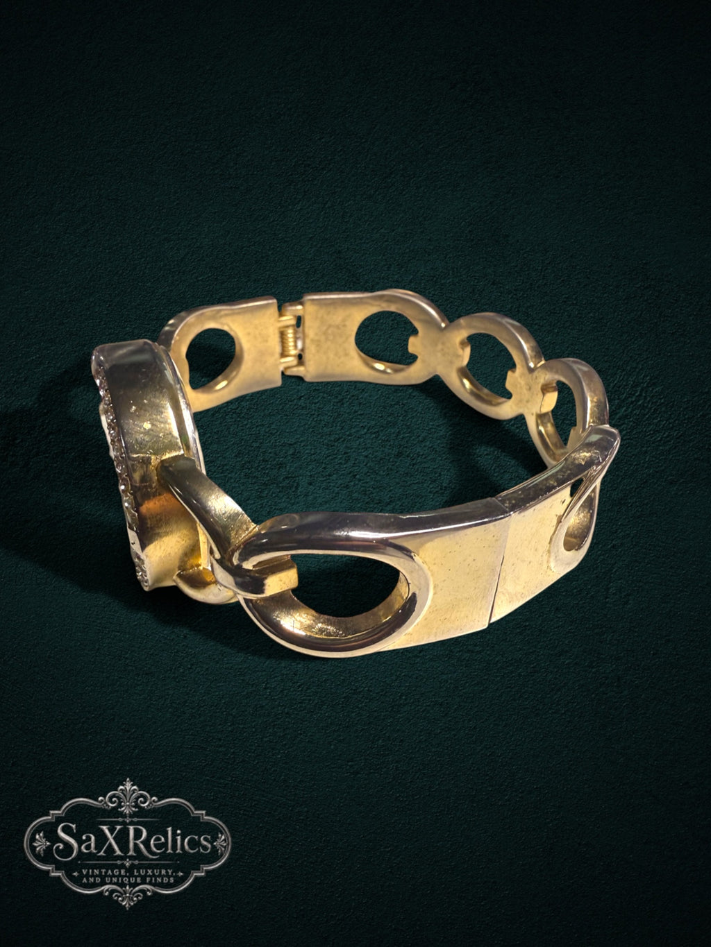 My Store gold-tone link bracelet wristwatch with a crystal-encrusted bezel and classic dial design