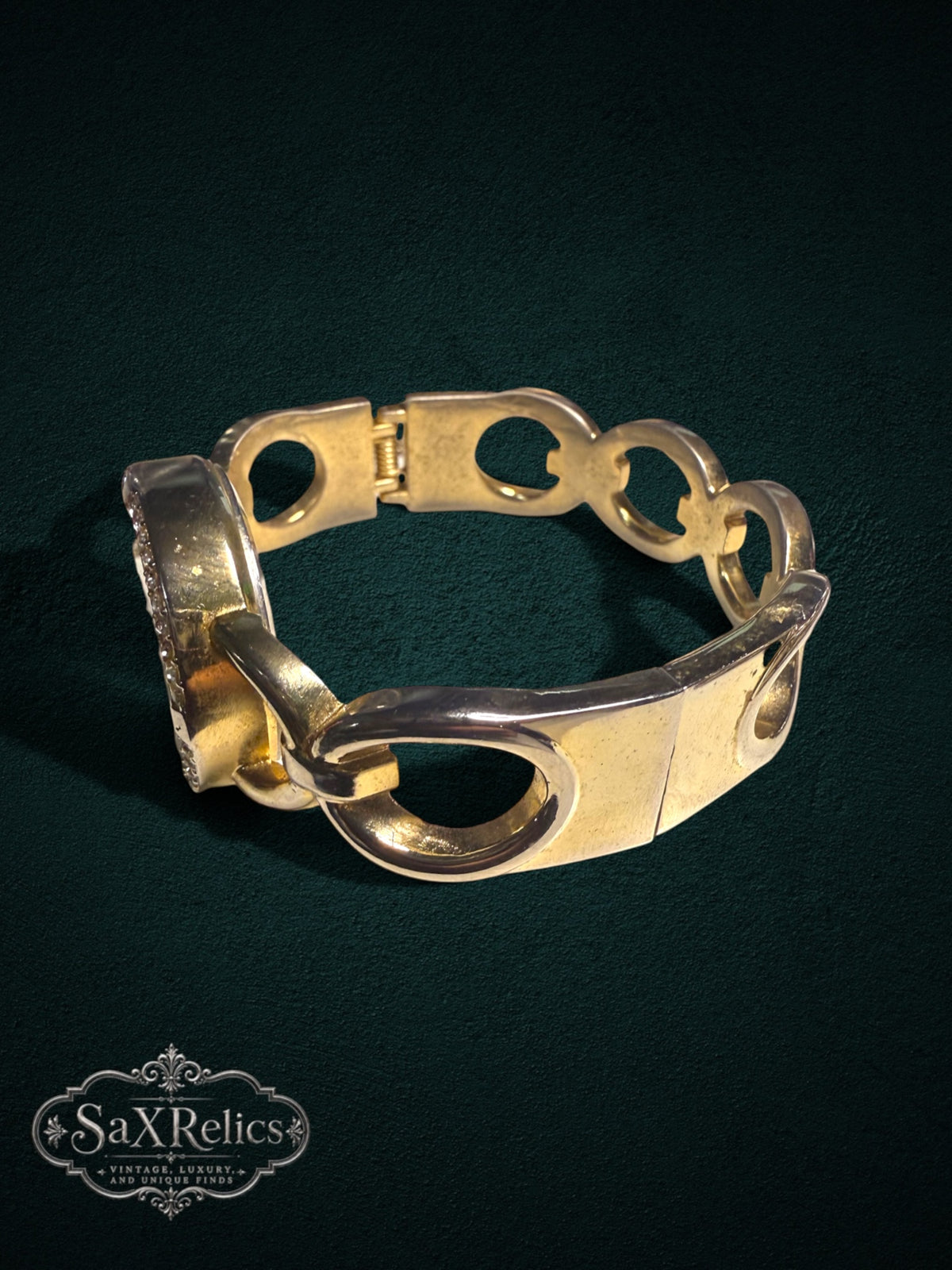 My Store gold-tone link bracelet wristwatch with a crystal-encrusted bezel and classic dial design