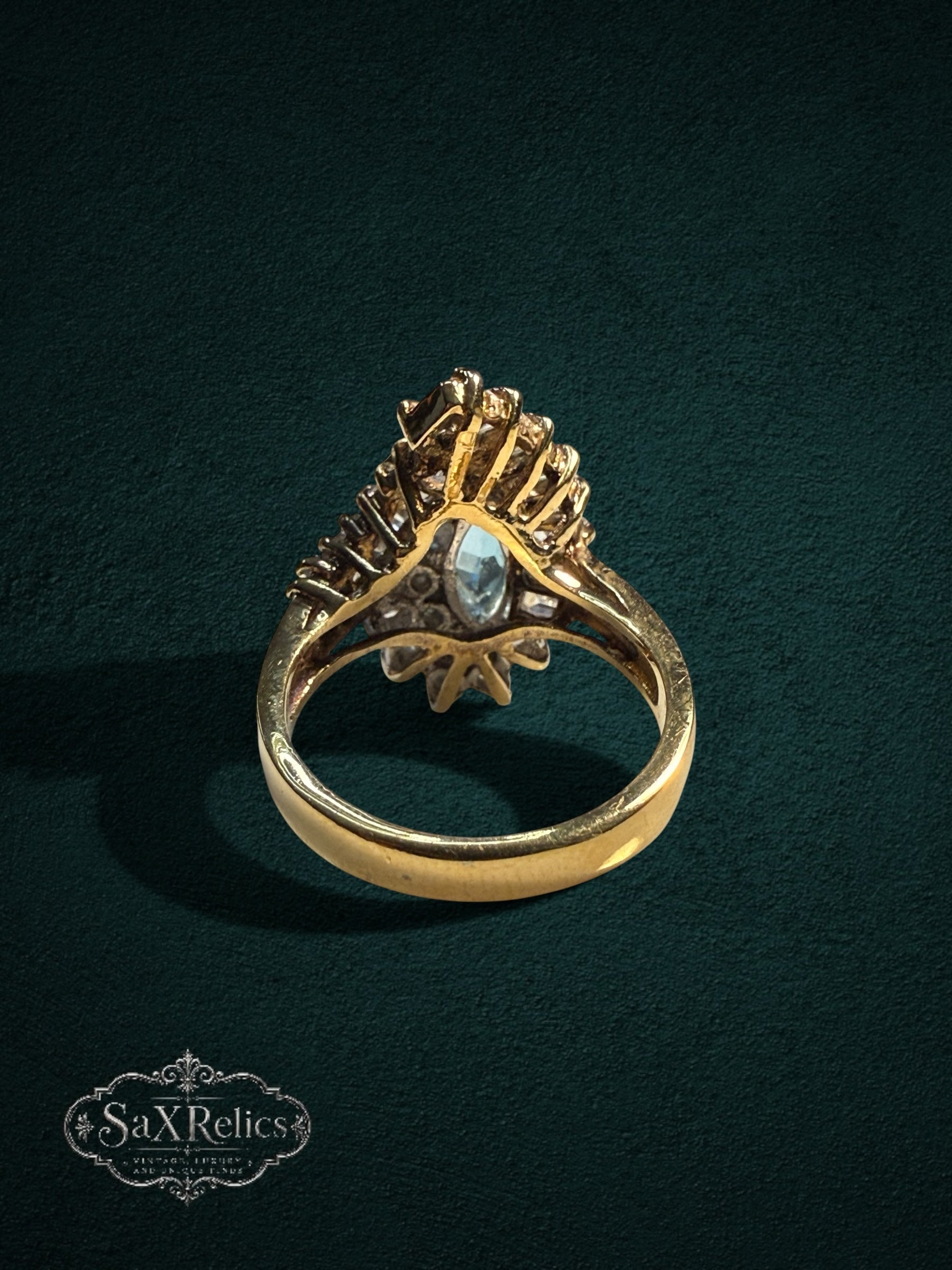 My Store SaxRelics vintage-inspired gold-tone statement ring with a marquise-cut aquamarine stone and clear accents.