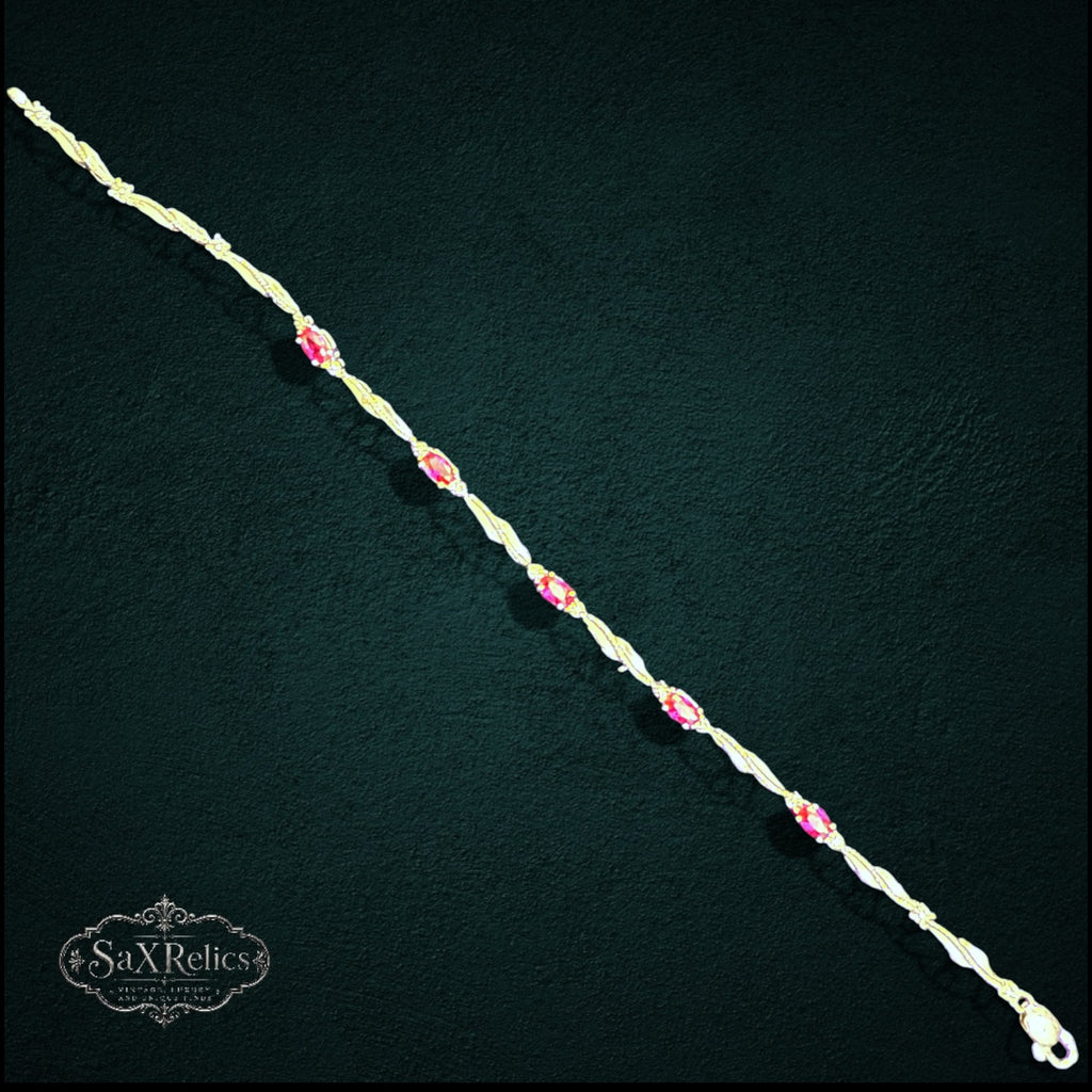 SaX Relics sterling silver link bracelet with marquise-cut rubies and diamond chip accents