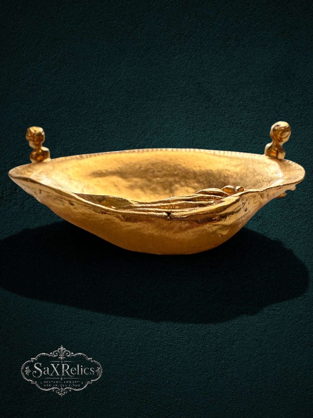My Store gold-tone shell trinket dish with cherub accents and a faux pearl, featuring a textured vintage-style finish.