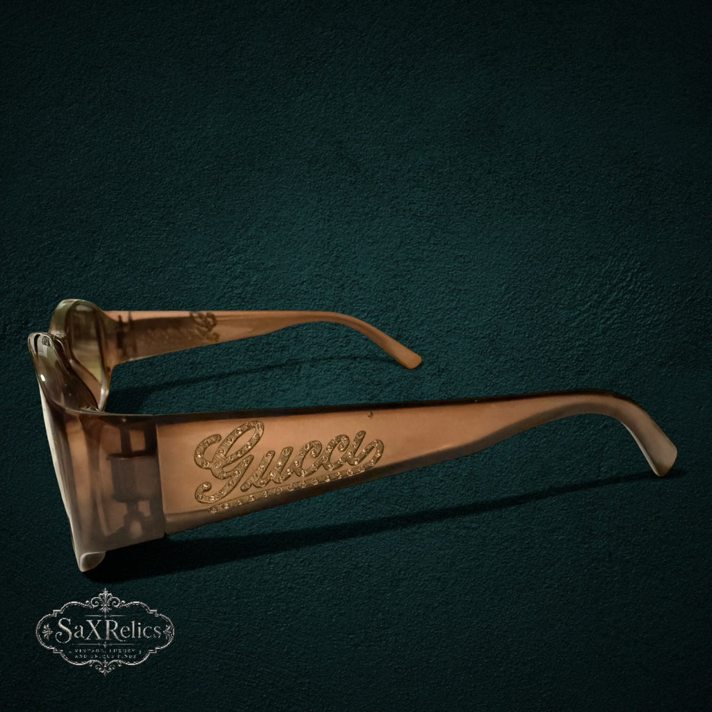 My Store vintage Gucci sunglasses in brown Optyl with crystal-embellished logo on the temple