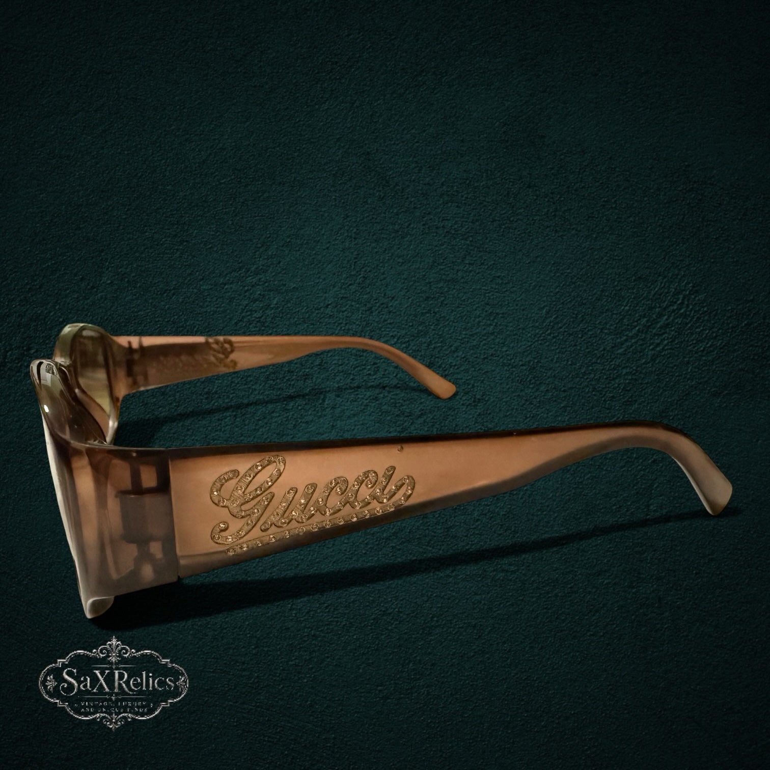 My Store vintage Gucci sunglasses in brown Optyl with crystal-embellished logo on the temple