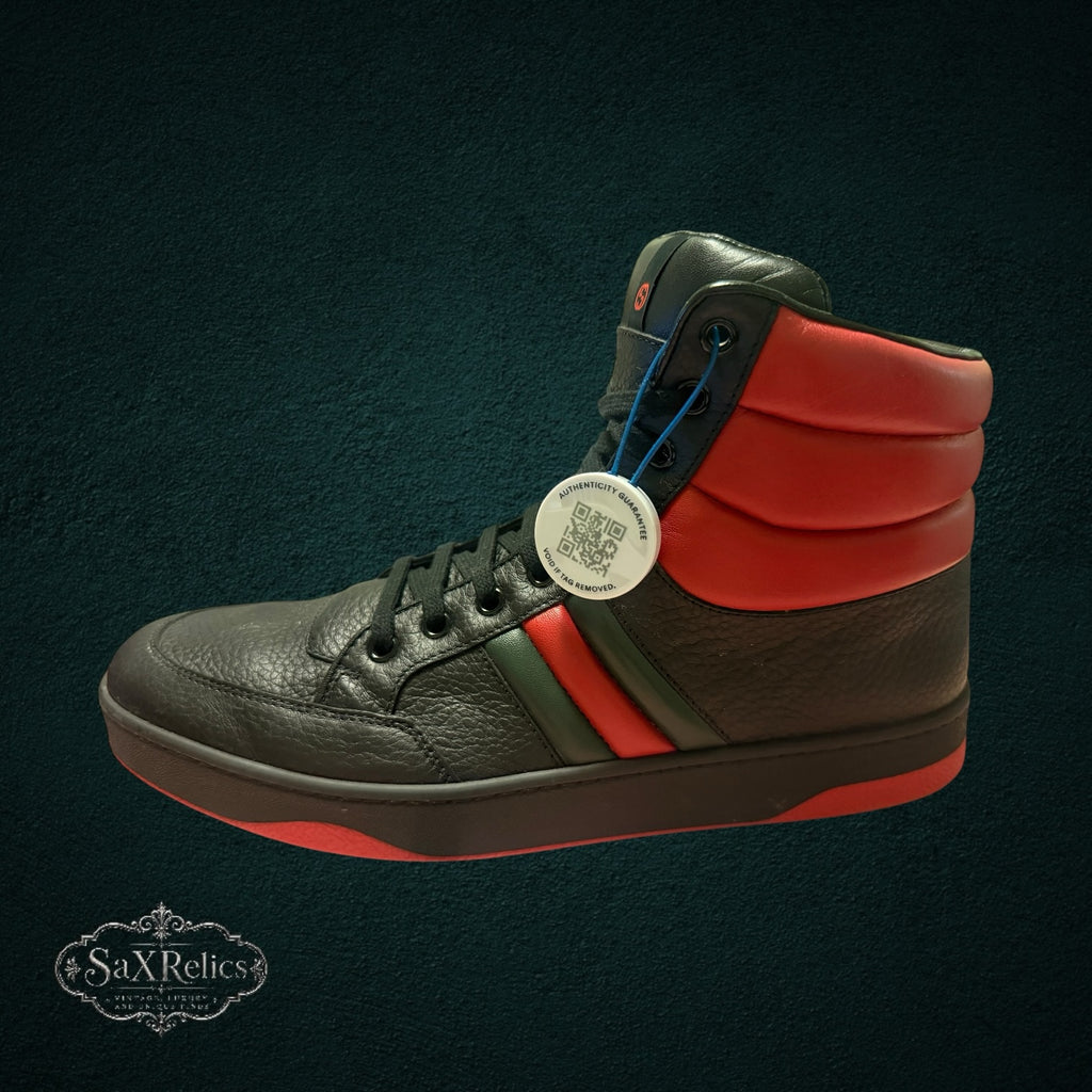 SaX Relics Gucci Contrast Padded high-top sneakers in black leather, side view