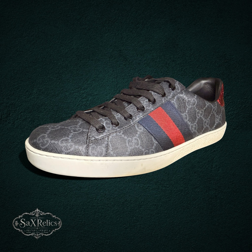 SaX Relics Gucci Ace low-top sneakers in dark grey GG canvas with black and red web stripe