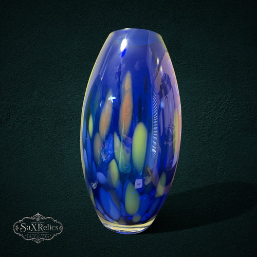 Makora Krosno blue confetti hand-blown art glass vase