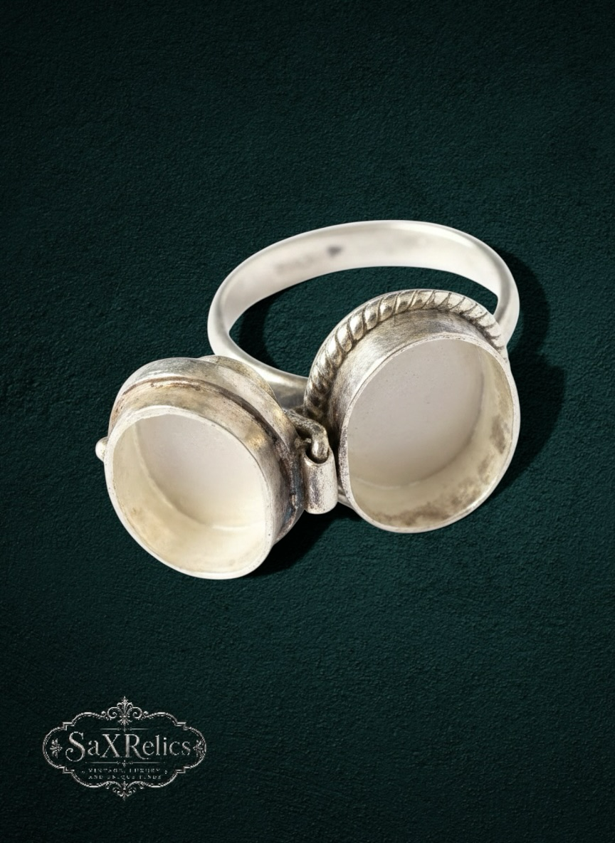 My Store ornate hinged sterling silver locket statement ring with vintage-inspired twisted rope detailing.