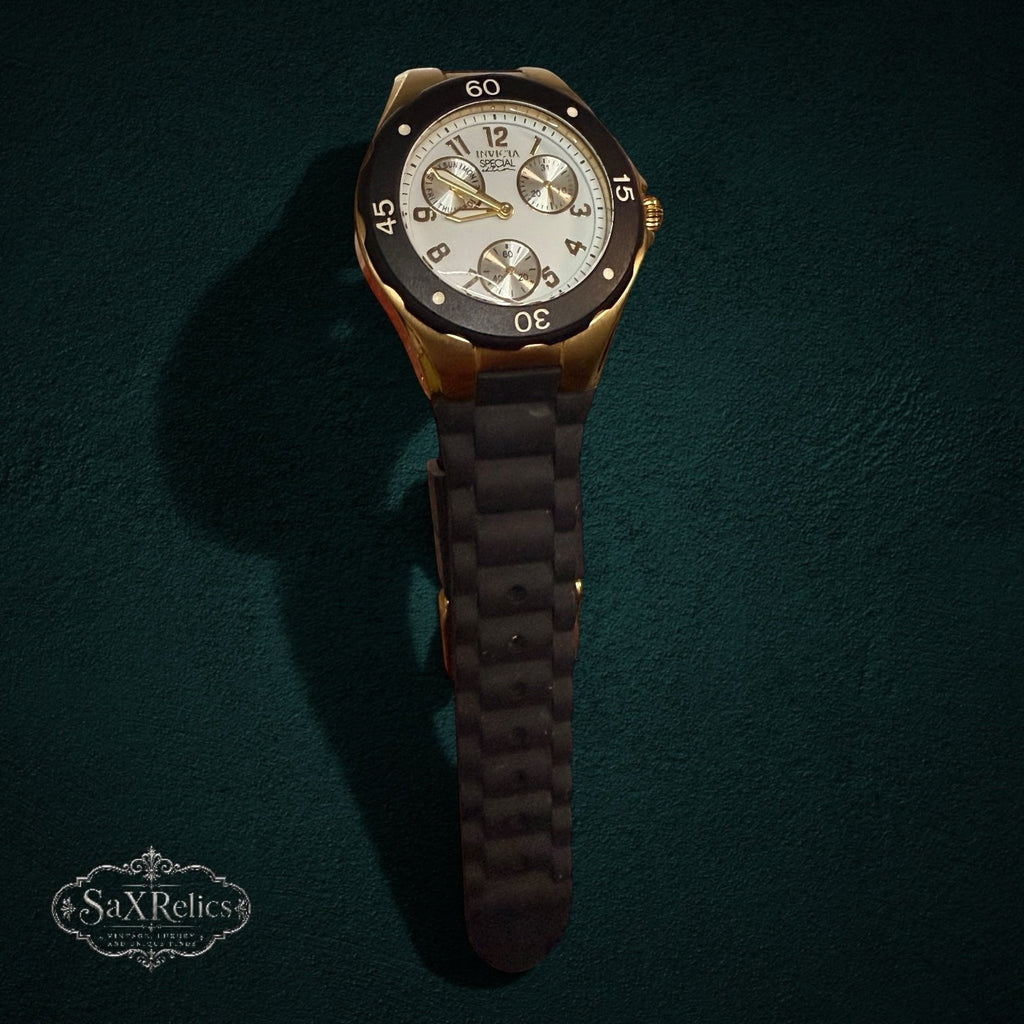 SaX Relics Invicta Angel 18797 watch showing the white dial and three sub-dials