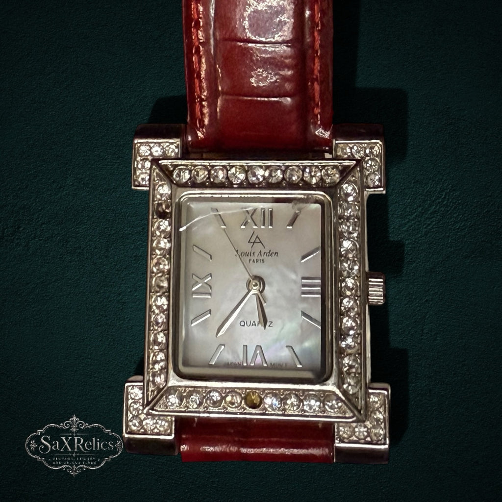 SaX Relics Louis Arden Paris rectangular mother-of-pearl watch with crystal-set bezel
