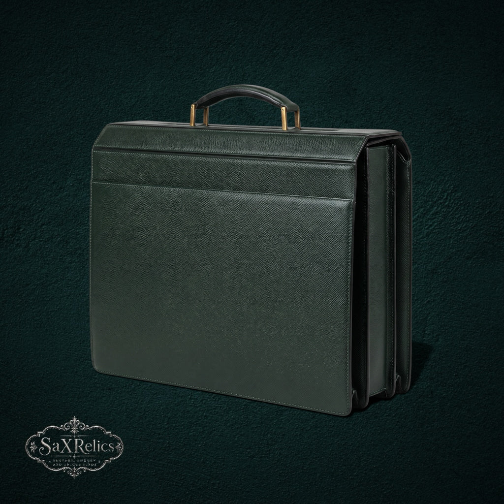 Vintage Louis Vuitton structured briefcase in forest green Taiga leather with brass hardware