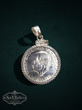 My Store vintage Mexican Cinco Pesos coin pendant in sterling silver with a decorative textured border