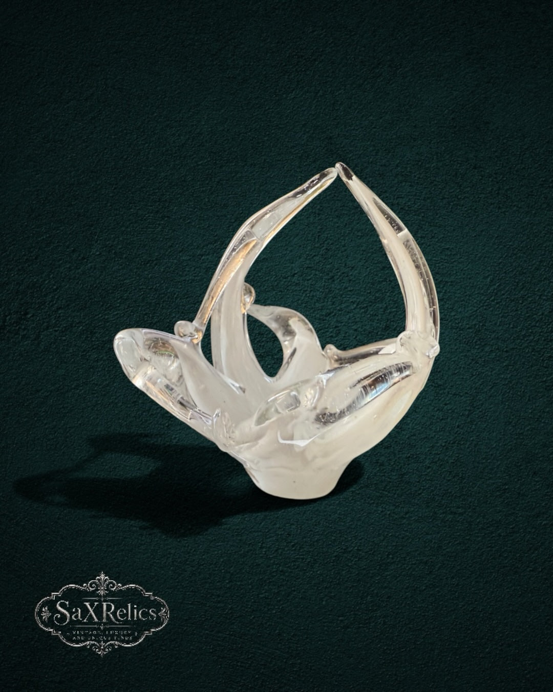 My Store handcrafted Murano glass centerpiece bowl with clear crystalline glass and elegant white latticino swirls.