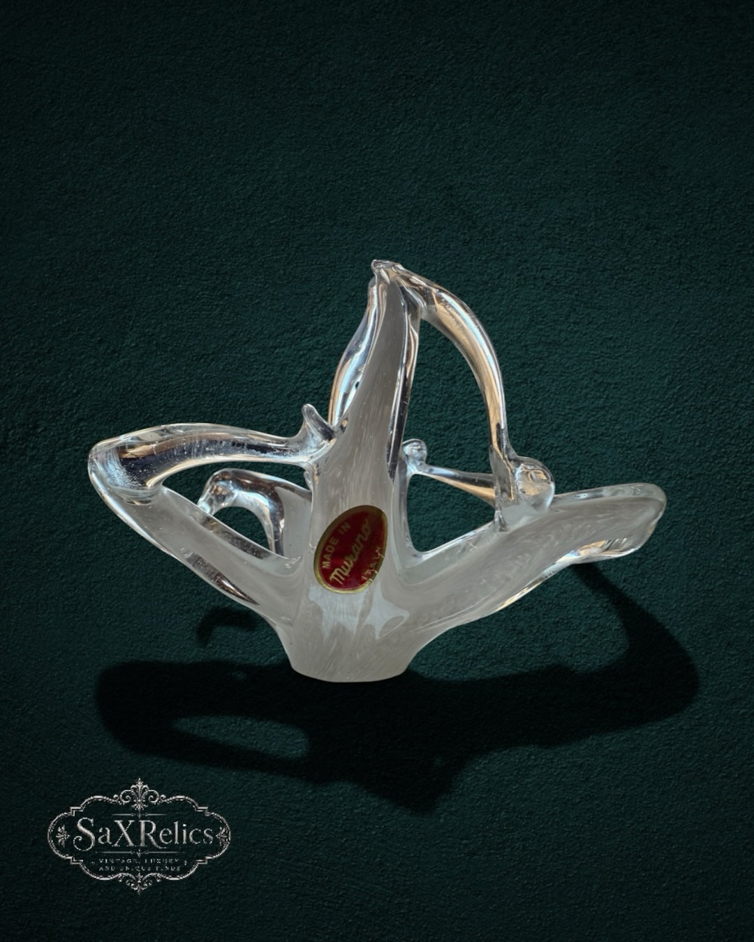 My Store handcrafted clear Murano glass centerpiece bowl with organic fluid design and white latticino accents