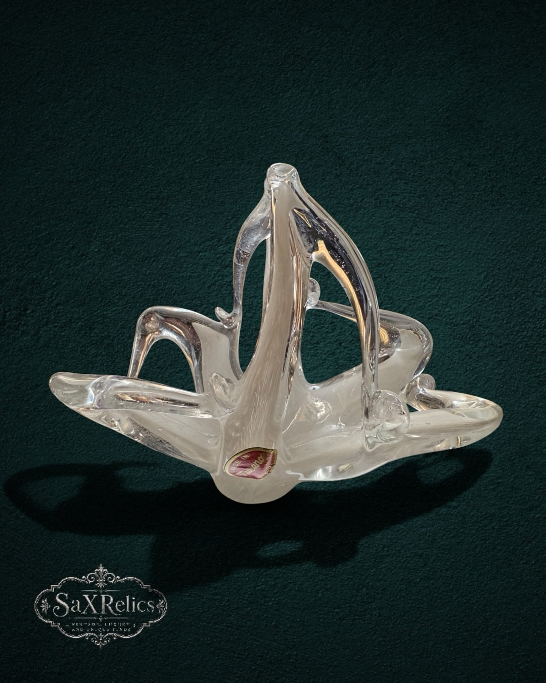 My Store handcrafted vintage Murano glass centerpiece bowl with clear fluid design and white latticino accents