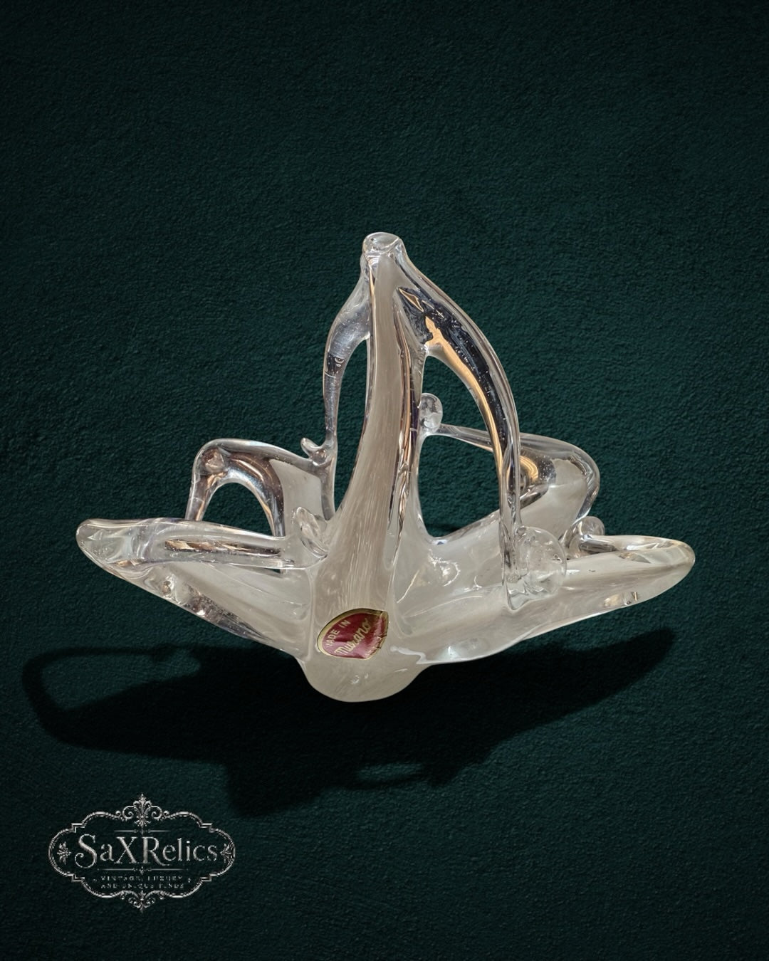 My Store handcrafted clear Murano glass centerpiece bowl with organic fluid design and white latticino accents