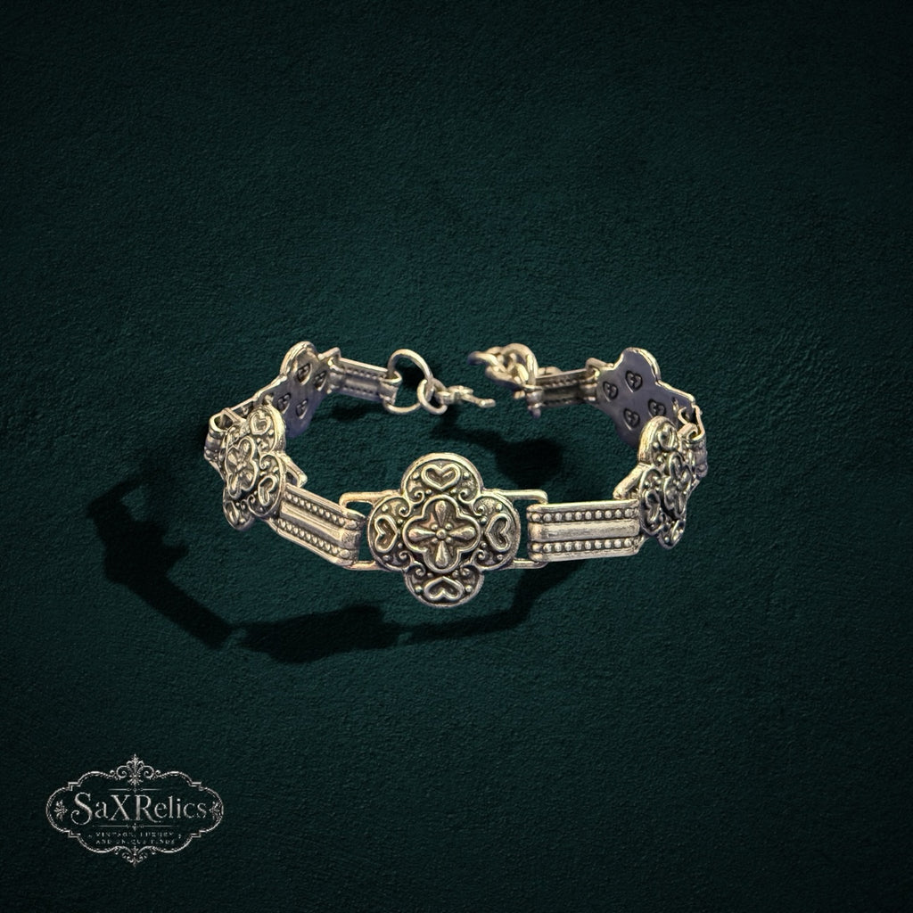 SaX Relics Brighton silver-plated ornate clover link bracelet with filigree detail and toggle clasp