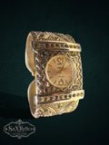 My Store ornate gold-tone wide cuff watch with intricate textured metalwork and embedded sparkling accent stones.