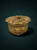 My Store ornate gold metal and glass vanity trinket box with intricate floral lid and leaf motifs